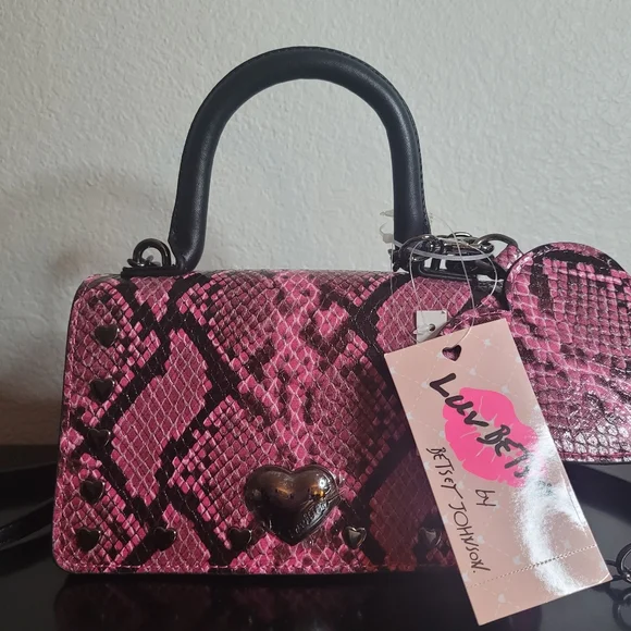 Betsey Johnson Pink Snake Print Handbag - Picture 2 of 8